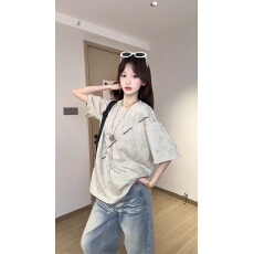 批发潮牌短袖<b class='q'>t</b><b class='q'>恤</b>男女情侣装夏新款复古韩系正肩宽松圆领上衣