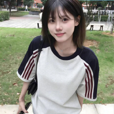 批发官图特价光版10件起拿潮牌短袖<b class='q'>t</b><b class='q'>恤</b>男女情侣夏插肩袖条纹圆领上衣