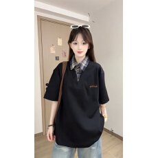 批发短袖<b class='q'>t</b><b class='q'>恤</b>潮牌男女情侣装夏新款宽松假两件刺绣POLO领上衣