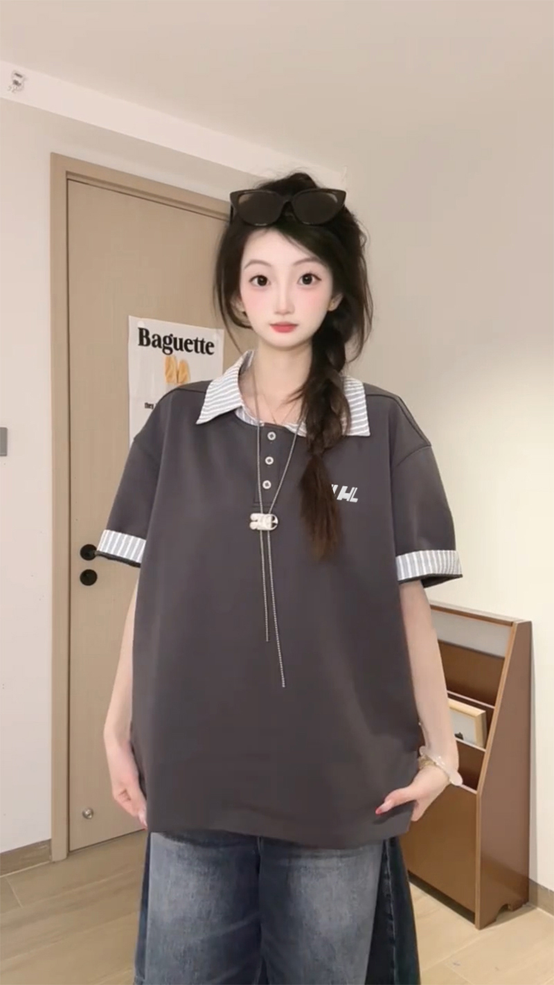 남자 바 면 220 그램 반팔 티셔츠 남녀 커플룩 여름 새로운 루즈핏 스트라이프 POLO 칼라 맨위