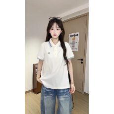批发<b class='q'>官</b>图特价<b class='q'>韩国</b>雪花珠地210克短袖t恤女装夏新款刺绣条纹POLO领上衣