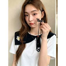 批发官图特价220克纯棉短袖t恤女装夏季刺绣花宽松韩系撞色<b class='q'>娃娃领</b><b class='q'>上衣</b>