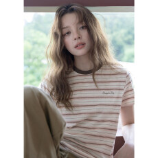 批发210克条纹短袖t恤女<b class='q'>装</b>夏季新款潮小香风字母刺绣圆领上衣