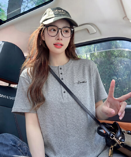 260 그램 원본 자카드 반팔 티셔츠 남녀 커플룩 여름 새로운 루즈핏 헨리 칼라 맨위