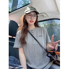 批发官图特价260克原版提花<b class='q'>短袖</b>t恤男女<b class='q'>情侣装</b>夏季新款宽松亨利领上衣
