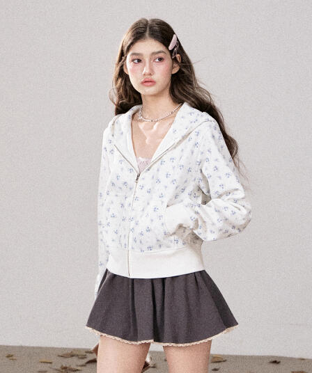 후아 남편 그리드 복합 우유 실크 380 그램 짧은 외투 후드티 여성 의류 봄 가을 지퍼 오픈 가디건 맨위