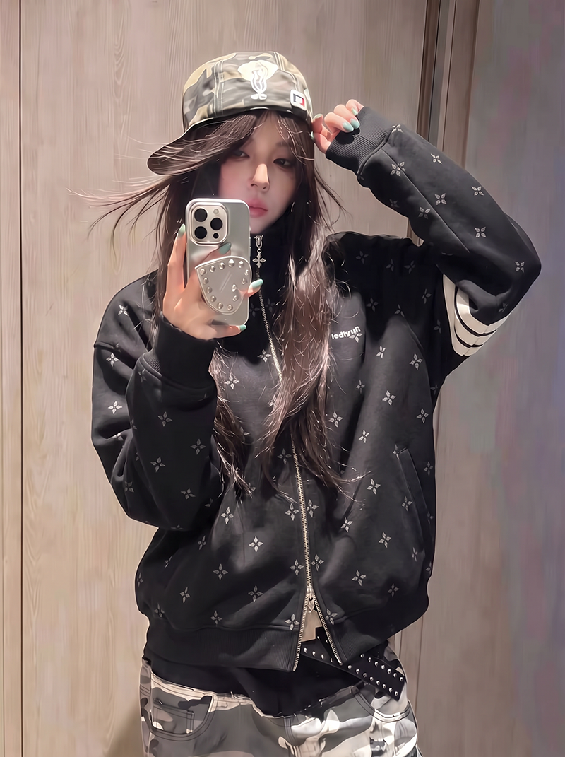 薄款卫衣女春秋新款韩系刺绣三道杠宽松拉链开衫外套上衣 服裝批發女裝批發服飾貨源