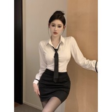 批发春<b class='q'>秋</b>jk制服白色长袖衬衫包臀裙职业时尚气质工作服ol酒店前台套装