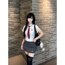 批发韩国校服白色收腰刺绣衬衫日系JK制服包臀裙乖巧学妹毕业照套装女