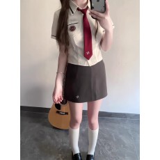 批发韩式jk制服<b class='q'>夏</b>季短款韩系校服jk衬衫女短袖新款修身收腰裙子套装