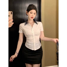 批发修身白色<b class='q'>衬衫</b>女夏包臀裙KTV酒吧前台台球足浴技师工作服<b class='q'>职业</b>套装