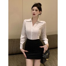 批发性感V领白<b class='q'>衬衫</b>女长袖职业工作正装服气质春秋修身秘书<b class='q'>OL</b>制服套装