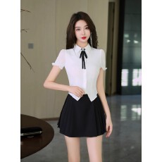 批发新款足浴足疗技师工作服ktv前台女气质白<b class='q'>衬衫</b>百褶裙减龄气质套装