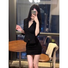 批发韩系高智感时尚两件套翻领收腰中袖<b class='q'>衬衫</b>纯欲性感包臀短裙工作制服