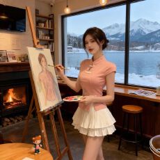 批发新中式国风刺绣洋气立领盘扣短袖旗袍上衣+高腰百搭半身裙裤套装