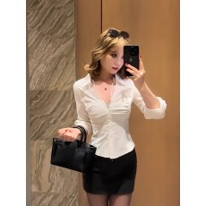 批发2025年新款气质穿搭蕾丝性感长袖衬衫高腰修身包臀裙短裙两件套