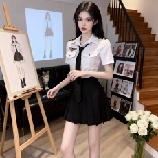 批发制服套装女<b class='q'>夏季</b>夜店酒吧<b class='q'>工作服</b>海军风职业装短袖领带衬衣套装