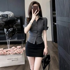 批发足浴技师工作服女<b class='q'>夏</b>季短袖收腰衬衫包臀裙酒店前台美容院职业套装