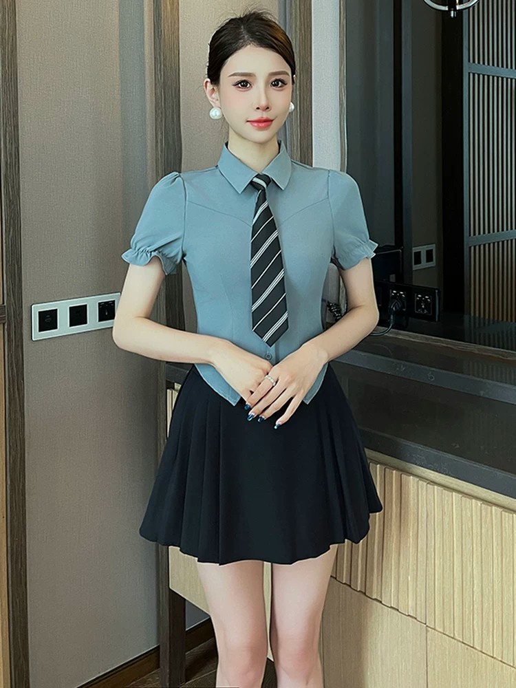 미용사 작업복 여성 고급 건강 파빌리온 일 의류 마사지 발 치료 발 욕조 기술자 서비스 품격 플리츠 치마 세트
