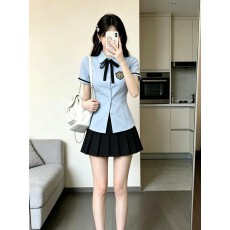 批发2026夏季新款学院风JK制服套装短袖衬衫百褶裙减龄职业工作服女装