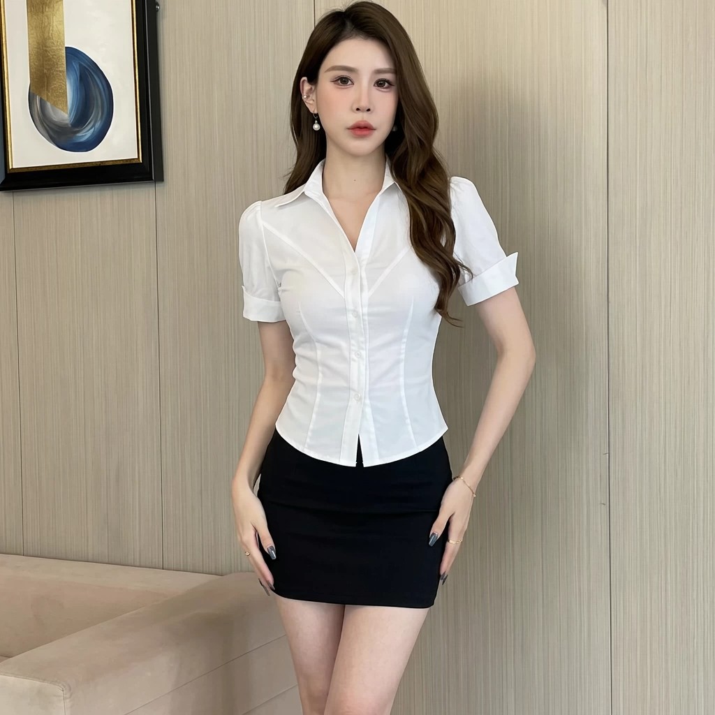 발 욕조 기술자 작업복 섹시한 여자 부드러운 스타일 spa 클럽 하우스 호텔 프론트 데스크 허리 수축 흰 셔츠 타이트 스커트 치마 세트