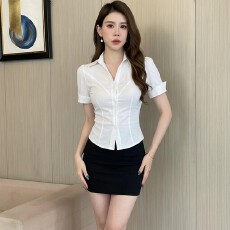 批发足浴技师工作服性感女柔式SPA会所酒店前台收腰白衬衫包臀裙套装