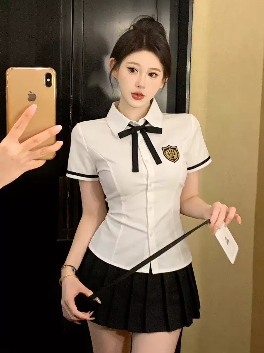 발 욕조 작업복 spa 기술자 jk 유니폼 세트 발 치료 품격 경력 화이트 셔츠 플리츠 스커트 투피스 세트