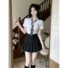 批发制服学院风套装女夏新款jk百褶裙衬衫两件套女足疗技师工作服