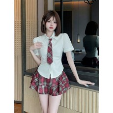 批发学院风<b class='q'>衬衫</b>百褶裙套装女减龄JK工作服两件套足疗会所足浴技师服