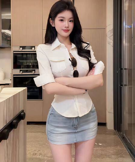 로얄 자매 바람 POLO 칼라 5 점 소매 몸매 가꾸기 허리 수축 셔츠 2026 여름 새로운 프랑스식 아름다운 작은 맨위 여성 의류