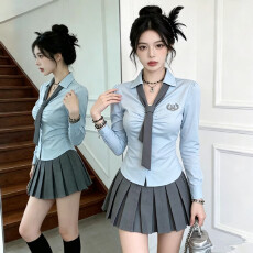 批发纯欲jk制服套装女<b class='q'>秋</b>季新款减龄学院风蓝色衬衫收腰百褶裙子工作服