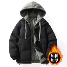 羽绒棉服男冬季新款情侣袄子宽松假两件港风潮流加厚连帽面包外套