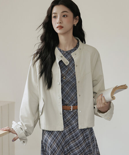 스탠드 칼라 워크웨어 데님 여성 코트 봄 2026 새로운 레트로 루즈핏 다용도 슬림해 보이는 디자인 센스 재킷 맨위