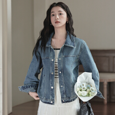 批发复古翻领<b class='q'>牛仔</b>外套女2026春季新款设计感小众宽松休闲百搭夹克上衣