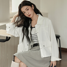 批发白色工装牛仔外套女春季2026新款设计感小个子宽松休闲<b class='q'>薄</b>款<b class='q'>夹克</b>潮