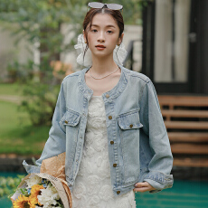 批发简约百搭圆领<b class='q'>牛仔</b>外套女2026春季新款韩系小个子正肩短款夹克上衣