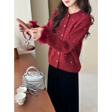 批发名媛小香风钉珠重工加毛毛外套女装秋冬季新款圆领上衣开<b class='q'>衫</b>潮