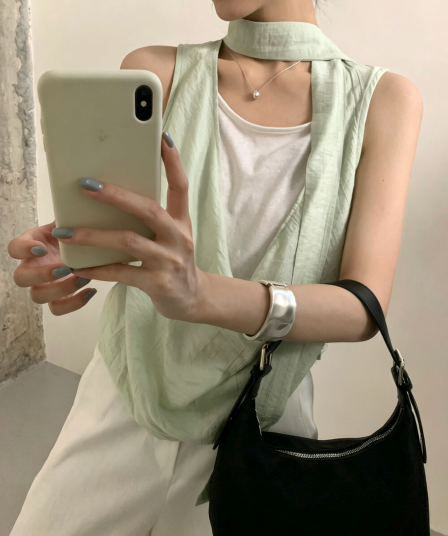 한 부서 디자인 센스 리본 페이크 레이어드 민소매 조끼 작은 셔츠 여성 여름 품격 슈퍼 잘 생긴 고유 한 아름다운 맨위