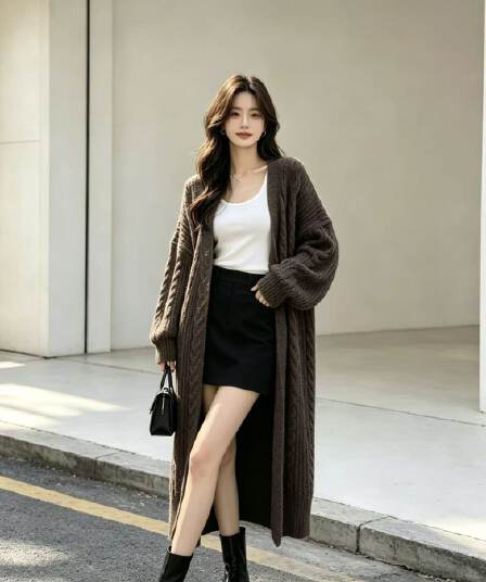 롱 코트 꽈배기 스웨터 여성 코트 가을 겨울 루즈핏 느긋한 바람 니트 스웨터 두꺼운 오픈 가디건
