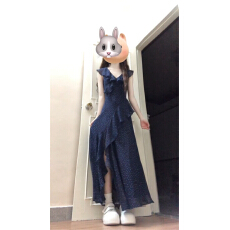 批发法式蓝色无袖v领碎花连衣裙子女夏季2026新款海边度假巨好看长裙