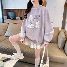 批发实拍华棉复合<b class='q'>大码</b><b class='q'>女装</b>春秋薄长袖卫衣女韩版宽松设计感上衣