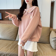 批发实拍华夫格<b class='q'>大码</b><b class='q'>女装</b>春秋薄长袖卫衣女韩版宽松显瘦设计感上衣网红