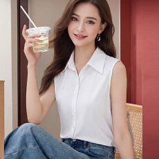 批发2026新款春夏无袖衬衫内搭高级感<b class='q'>休闲</b>背心百搭翻领上衣
