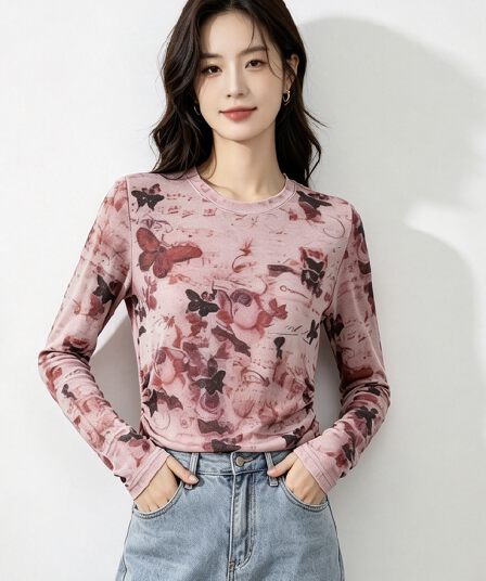 실사 2026 긴팔 디자인 센스 루즈핏 풀오버 맨위 여성 가을 겨울 새로운 프랑스 플러시 프린트 라운드 넥 티셔츠