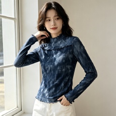 批发2026长袖上衣半高领修身韩国网高级<b class='q'>打底衫</b>女冬新款印花T恤