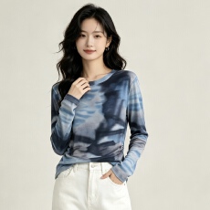 批发实拍2026长袖设计感宽松套头上衣女秋新款<b class='q'>韩国</b>网印花圆领T恤
