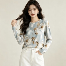 批发实拍2026长袖设计感宽松套头上衣女秋新款<b class='q'>韩国</b>网印花圆领T恤