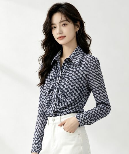 실사 2026 년 가을 새로운 십자가 뒤집다 V넥 긴팔 높음 폭탄 프린트 다용도 셔츠 맨위