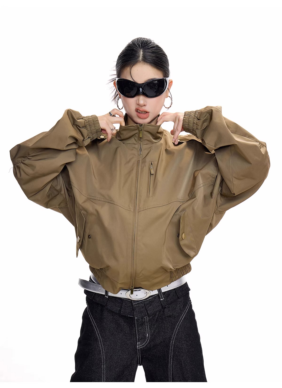 ich mode 美式立领短款外套女2025新款流行秋季休闲工装夹克上衣