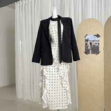 新品WESTAYONE 波点连衣裙女春夏显瘦通勤高级感+黑色西装
